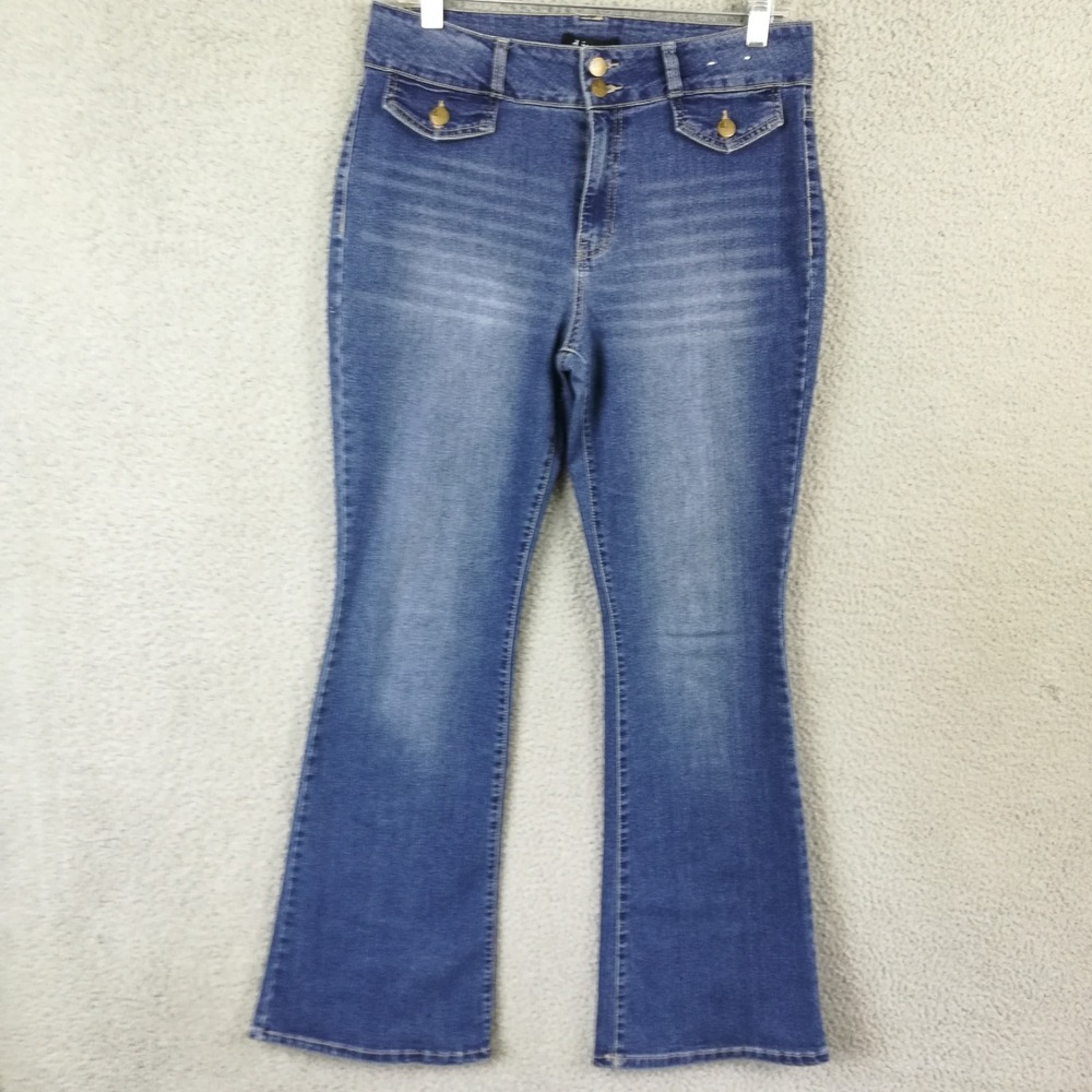 D. Jeans‎ Womens Flare Blue Denim   High Rise Whiskering Medium Wash 12